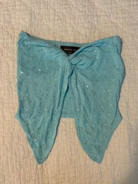 White Fox Aqua Sequin Knit Skirt Wrap